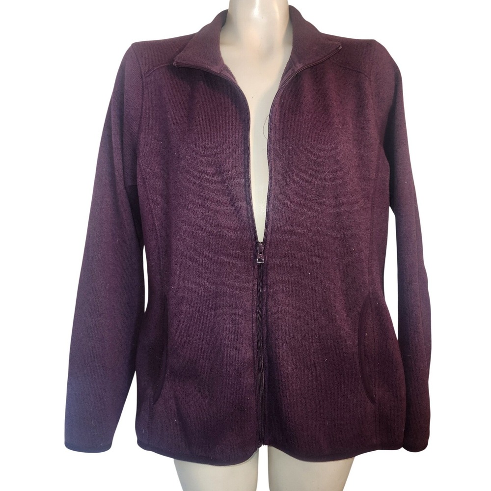 Eddie Bauer Womens XL Purple Sweater Fleece Full Zip Jacket Plum Knit Coat